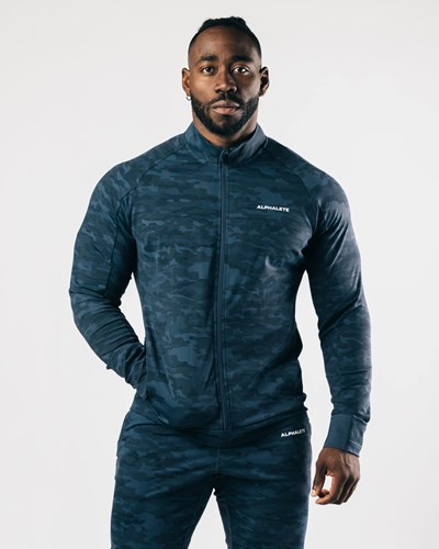 Alphalete 4-Way Stretch Pista Jacket Blu Marino Scuro Camouflage | 7248-MHKQI