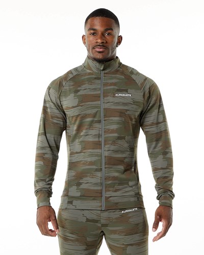 Alphalete 4-Way Stretch Pista Jacket Verde Oliva Camouflage | 3598-PVTAC