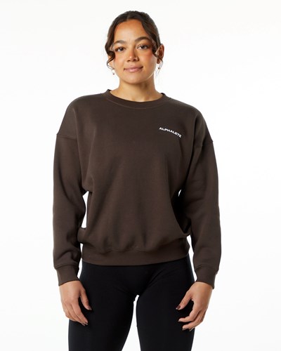 Alphalete Brushed Fleece Crewneck Maglia Marroni | 4056-RSWMG