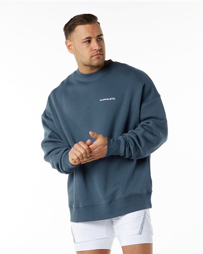 Alphalete Brushed Fleece Crewneck Maglia Blu | 4081-GMXCJ