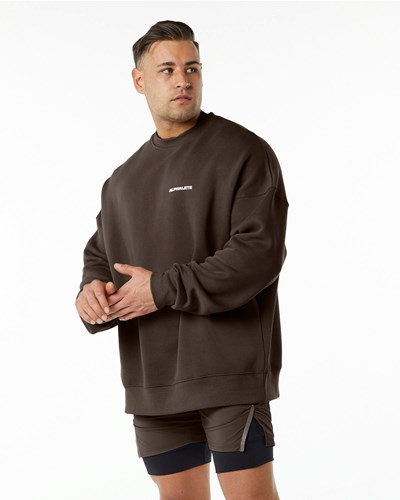 Alphalete Brushed Fleece Crewneck Maglia Marroni | 8365-DRZBM