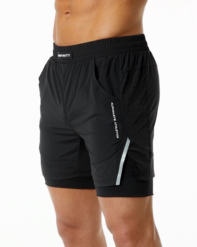 Alphalete Compression Foderati Woven Allenamento Corta Nere | 0479-LNKFZ