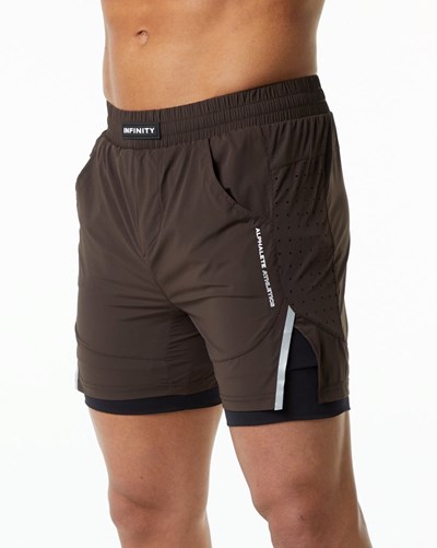 Alphalete Compression Foderati Woven Allenamento Corta Marroni | 7953-GKNQE