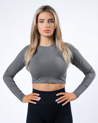 Alphalete Cropped Premium Long Sleeve Grigie | 3618-KXYZM
