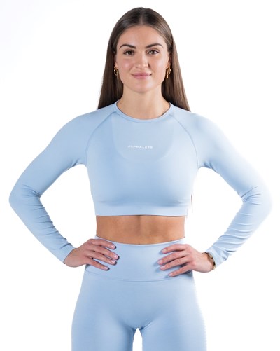Alphalete Cropped Seamless Long Sleeve Blu | 9461-ALUKO
