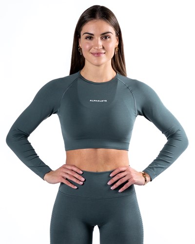 Alphalete Cropped Seamless Long Sleeve Charcoal | 2145-ZRPYB