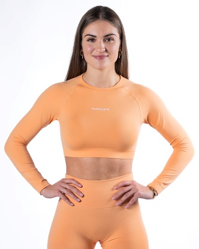 Alphalete Cropped Seamless Long Sleeve Corallo | 7021-PQTBA