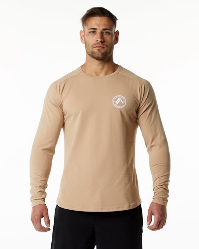 Alphalete Fitted Performance Long Sleeve Taupe | 0124-WDYPR