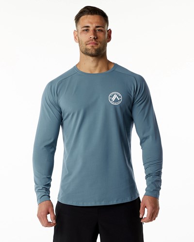 Alphalete Fitted Performance Long Sleeve Blu | 2570-YQWJK