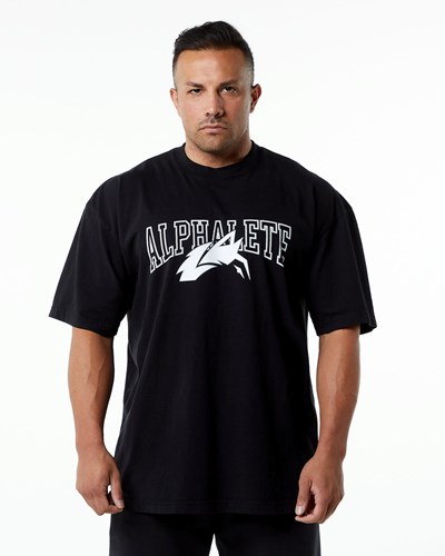 Alphalete Heavyweight Oversized Tee Black/White | 3701-WANOG