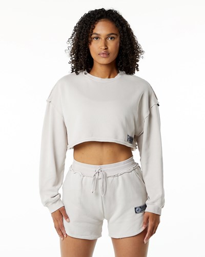 Alphalete Heavyweight Washed Terry Crop Pullover Moonstone | 4082-VJNKD