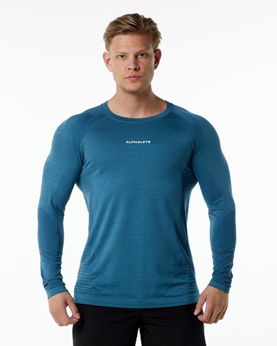 Alphalete High Performance Seamless Long Sleeve Tee Blu | 6208-DLWEQ