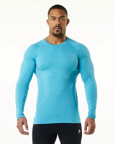 Alphalete High Performance Seamless Long Sleeve Tee Faded Ocean | 6970-NGRIT