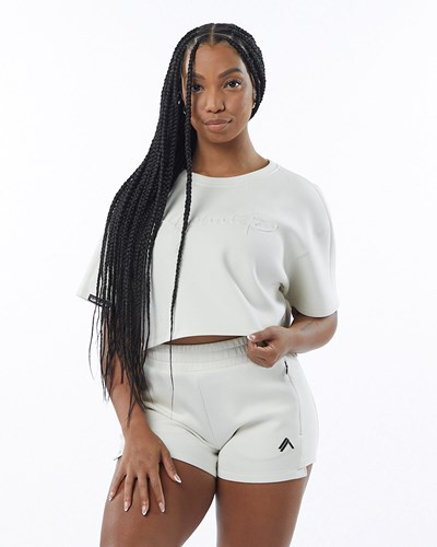 Alphalete Interlock Knit Crop Pullover Crema | 8279-GVPXZ