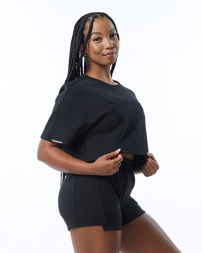 Alphalete Interlock Knit Crop Pullover Nere | 3547-BAGEV