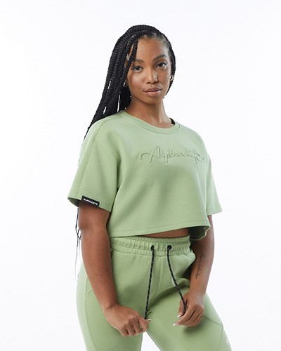 Alphalete Interlock Knit Crop Pullover Verdi Chiaro | 9384-SUGJT