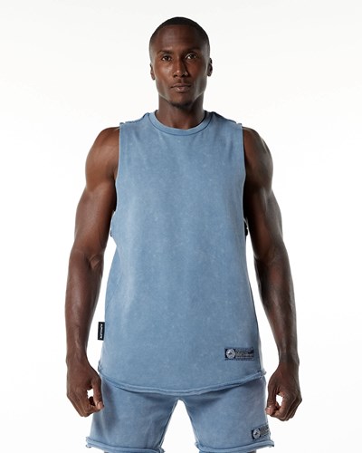Alphalete Mid-Weight Washed Terry Cutoff Blu | 0459-IUHBY
