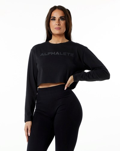 Alphalete Oversized Performance Long Sleeve Crop Blackout | 1980-NQFOR