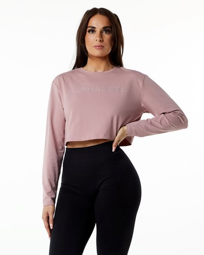 Alphalete Oversized Performance Long Sleeve Crop Mauve | 2096-QMIBG