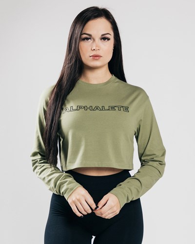 Alphalete Oversized Performance Long Sleeve Crop Verdi | 8359-NOEGQ