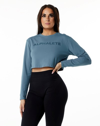 Alphalete Oversized Performance Long Sleeve Crop Blu | 8956-TDEMA
